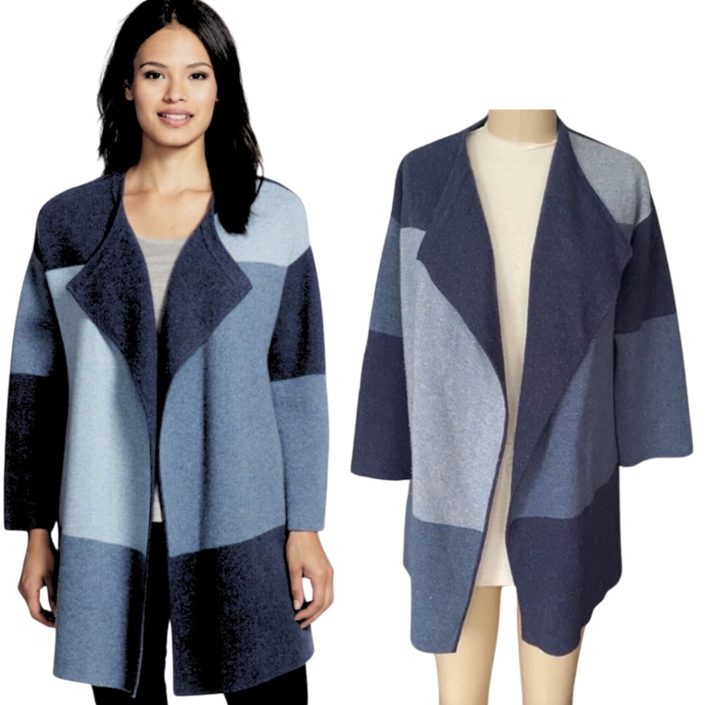 Nordstrom Collection Wool Cashmere Blend Color Block Blue Sweater Coat